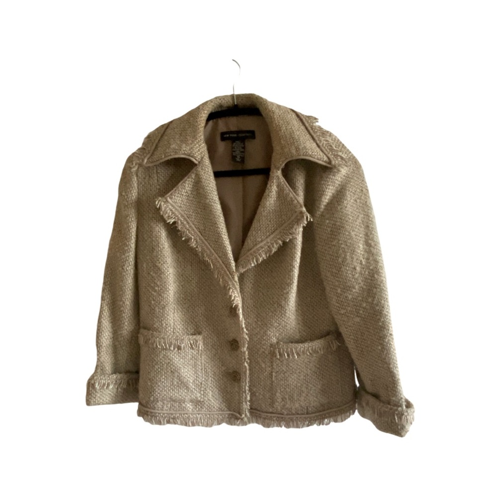 New York & Company Gold Metallic, Ivory, Black Tweed Cropped Jacket-Blazer